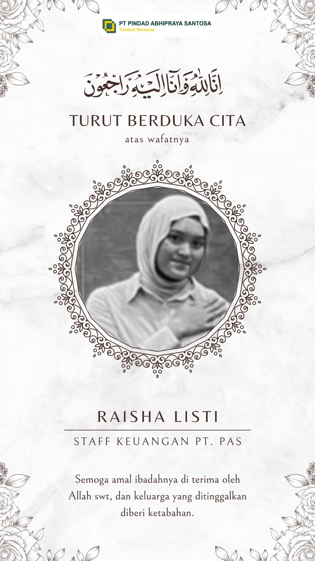 Turut Berduka Cita untuk Raisha Listi